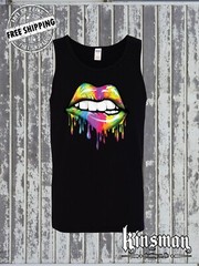 Sexy Melting Rainbow Dripping Lips Tank Top T-shirt LGBT Queer Gay Pride Lesbian