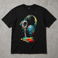 Colorful Dripping Headphones DJ Music Lover Graphic T-Shirt Streetwear Tee