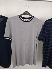 M&S 3Pcs Men’s Crew Neck Linen Modal T-shirts Size M Navy Stripe & Grey NEW