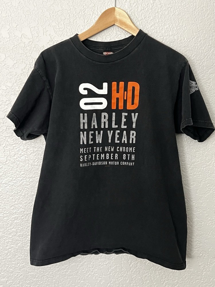Harley Davidson T Shirt Black Large 02 HD 100% Cotton Short Sleeve