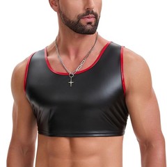 Men’s Faux Leather Sleeveless Vest Slim Fit Elastic Sexy Nightclub Punk Crop Top