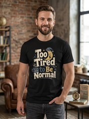 Too Tired to Be Normal Funny Sleep Coffee Humor Black T-Shirt