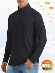 Mens Long Sleeve Shirt 1/4 Zip Sun Protection Shirts UPF 50+ Outdoor Hiking Tops