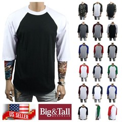 Men S-3XL Baseball Plain T-Shirt Lot 3/4 Sleeve Raglan Crew Neck Sports Jersey