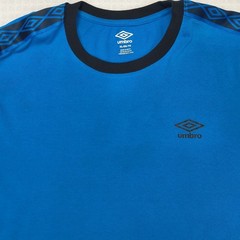 Umbro Mens XL Blue Ringer T-Shirt Logo Tape Shoulder Short Sleeve Crew Neck XL