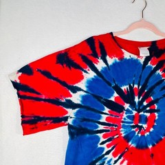 Authentic Pigment Mens Tie Dye T-Shirt Red White Blue Spiral Cotton Large L