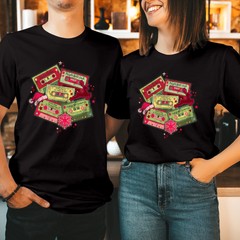 T-SHIRT (5256) CASSETTE TAPES Music Christmas Shirt Rock Frosty Xmas Tops