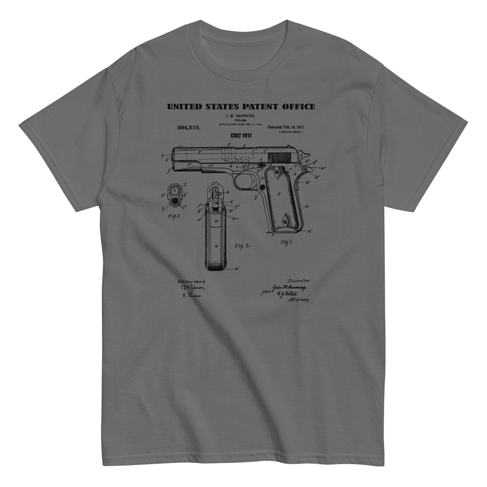 1911 PISTOL PATENT, 45 cal GUN Unisex Classic T-Shirt