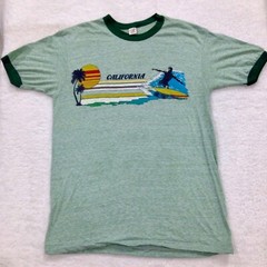 vintage 70s CALIFORNIA SURF SUNSET RINGER T-Shirt MEDIUM beach wave 80s