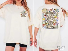 Retro Skeleton Peace Sign T-Shirt Floral Graphic Graphic Tee Vintage Style Gift