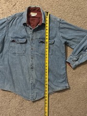 VTG L L Bean Lined Denim Shirt Blue Red Check Interior Large Made In USA