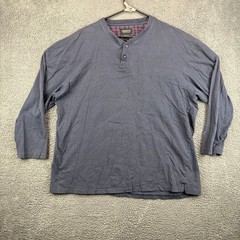 Claiborne Sleepwear Mens XL Long Sleeve Henley Shirt 100% Cotton Blue Plaid