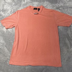 Claiborne Mens Ribbed T-Shirt Salmon Crewneck Short Sleeve Size Medium