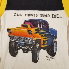 VTG 1985 Chevy Hot Rod Airbrush Long Sleeve Shirt Sz XS Carr Designs Pilling