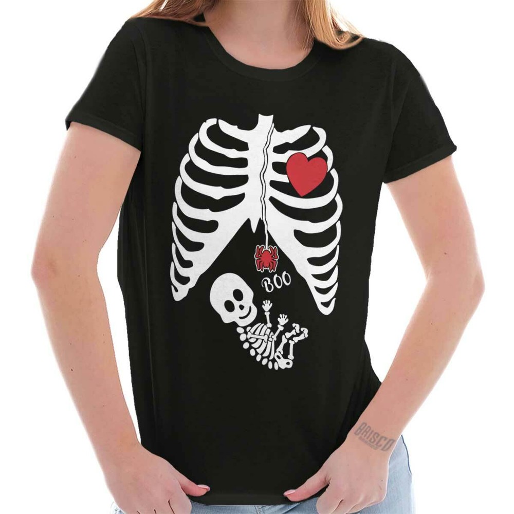 Spooky Halloween Maternity Skeleton Xray Graphic T Shirts for Women T-Shirts
