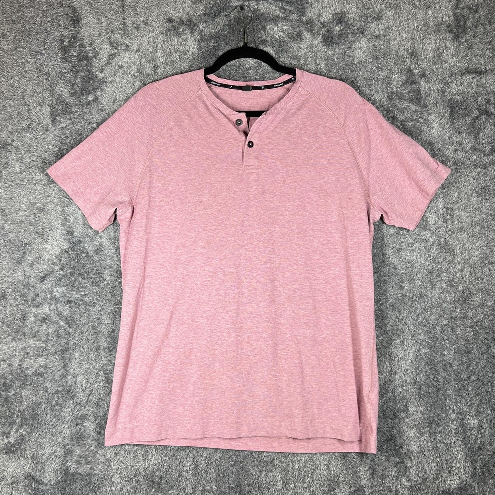 Public Rec Shirt Mens M Pink Henley Short Sleeve Button Stretch Cotton Lyocell