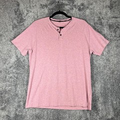 Public Rec Shirt Mens M Pink Henley Short Sleeve Button Stretch Cotton Lyocell
