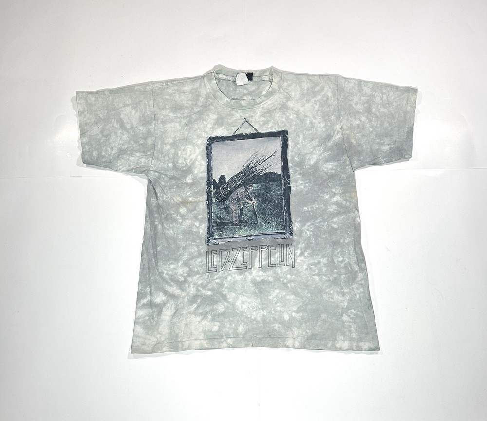 VTG Liquid Blue Led Zeppelin Man With Sticks Album Cover T-Shirt Size Medium USA