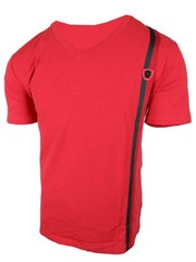 Mens T- Shirt Italian Side Sport Stripe Badge V-Neck Slim Fit Stretch Casual