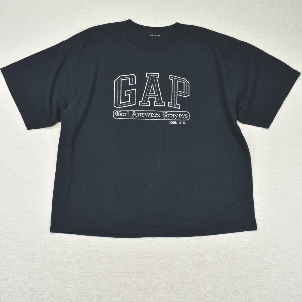 Vintage Gap God Answers Prayers Jesus John 14:14 T Shirt Mens XL Black 90s