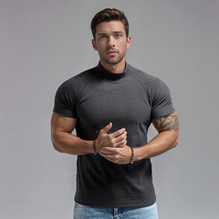 Men’s Muscle Slim Fit T Shirt Streetwear Solid Colors Boy Friend Style Gym High