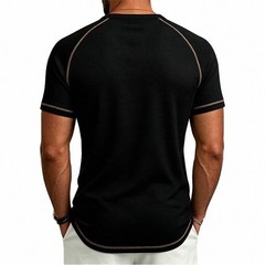 Men’s Regular Length T Shirt Summer Short Sleeve for Henry Collar Solid Color