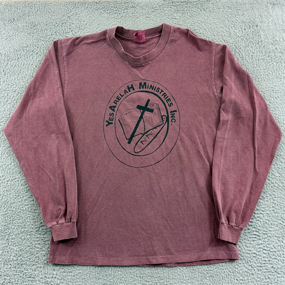 Vintage Religious Shirt Mens Large Red Long Sleeve Crewneck Jesus Church 90s