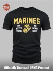 USMC “MARINES – NO BETTER FRIEND / NO WORSE ENEMY” Black T-Shirt – Sz S – NWT!