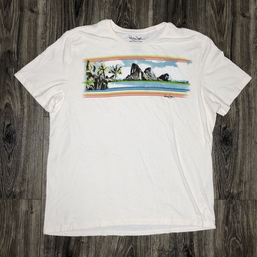 Panama Jack Graphic T-Shirt Exotic Beach Scene Men’s XXL / 2XL Tan Off White Tee