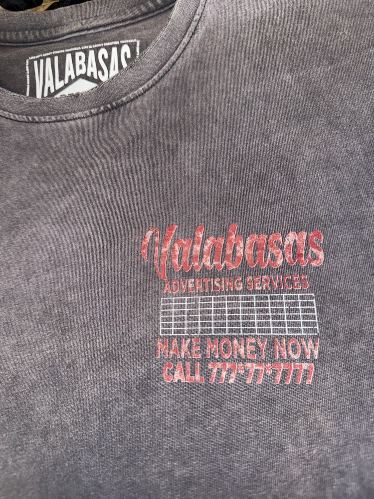 Valabasas Men’s S Gray Cotton Double-Sided Graphic Print Crew Neck Tee
