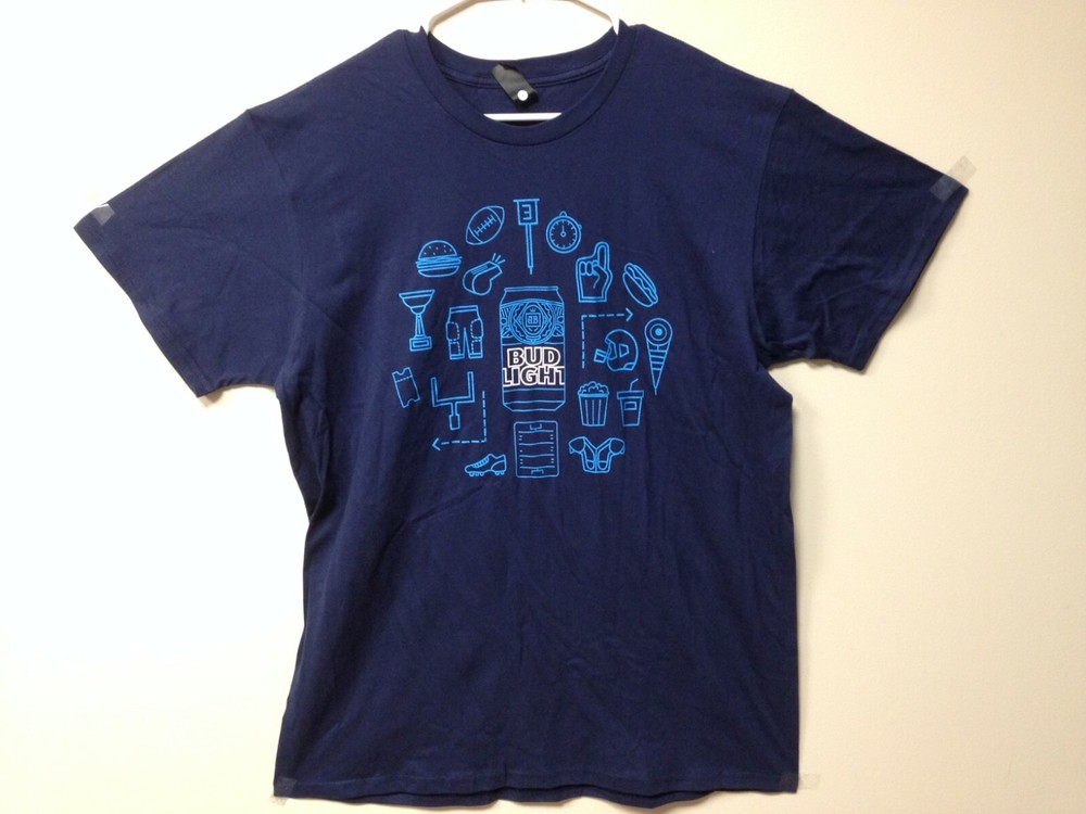 Anheuser-Busch Bud Light NFL Football 100% Cotton T-Shirt Blue Men’s Size XL