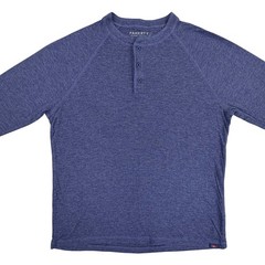 Faherty Cloud Cotton Henley Men Large Blue Heather Pima Cotton Peru Long Sleeve