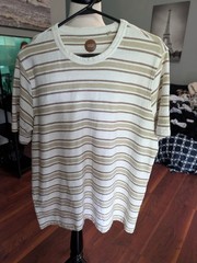 Common People T Shirt Men’s M Stone/Tan Striped Short Sleeve Shirt 100% cotton