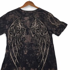 Affliction T-Shirt Mens Medium Black V-Neck Angel Wings Cross Bleach Wash Y2K M