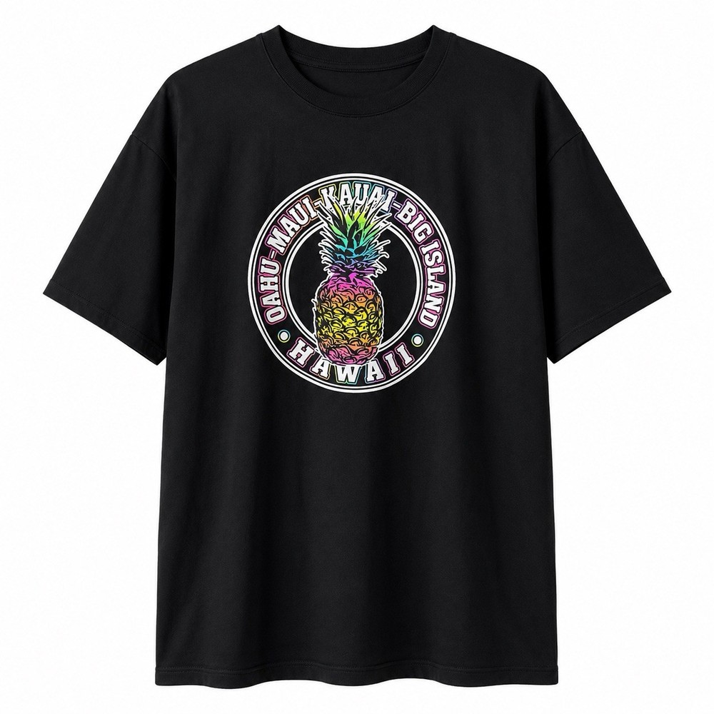 Black Crewneck Short Sleeve T-Shirt Unisex L/XL Hawaii Oahu Pineapple Graphic