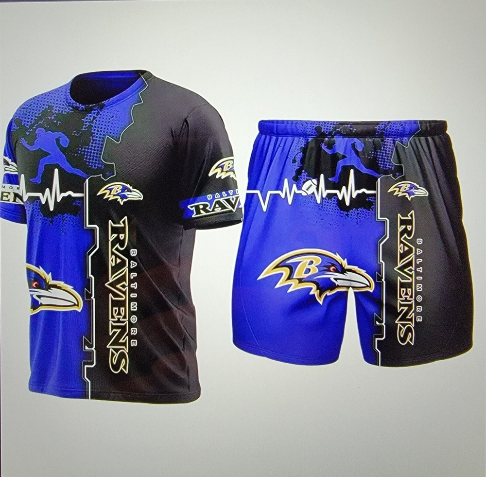 Baltimore Ravens NFL Fans Summer Outfit 2-Piece Short Sleeve Shirt & Short (M)