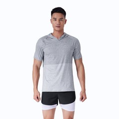 Men’s High Stretch Breathable Clothes Quick Dry Hooded Short Sleeve T-Shirt