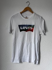 Levi’s Graphic Batwing Tee – White with Multicolor Wave Pattern – Size S