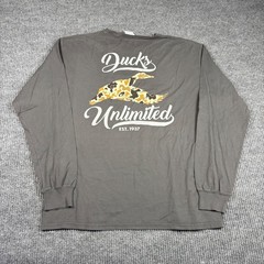 Ducks Unlimited Shirt Men’s L ComfortWash Long Sleeve Gray Camo Graphic Tee