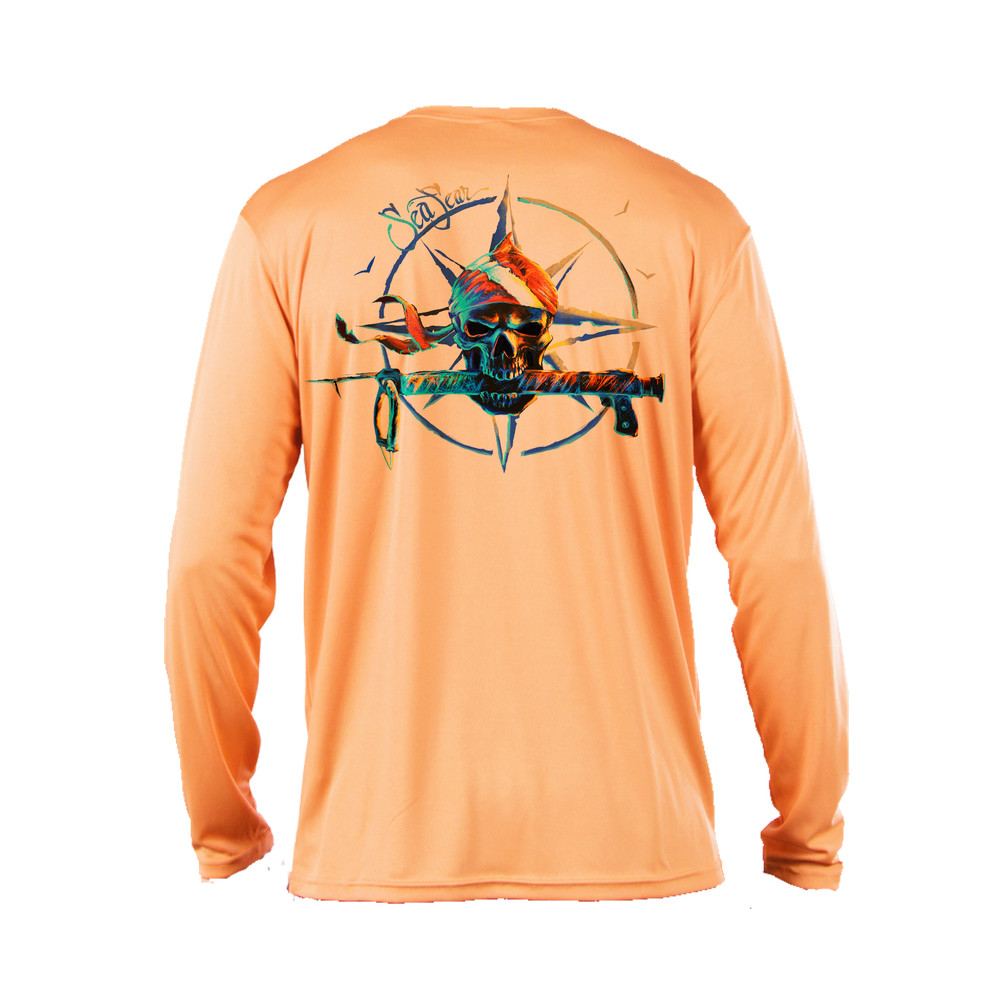 Sea Fear Men’s 50+ UPF Long Sleeve Rash Guard Scuba Diving Dive Skull Citrus
