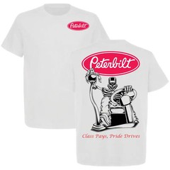 Peterbilt Trucker Skeleton Graphic T-Shirt, Class Pays Pride Drives Truck Driver