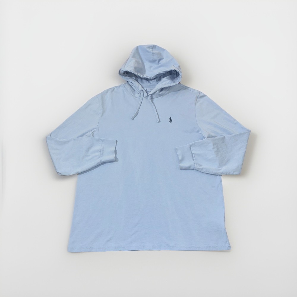 Polo Ralph Lauren Men’s Long Sleeve Hooded T-Shirt Baby Blue XL Drawstring Logo