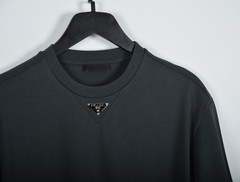 Prada Anthracite T-Shirt Medium Triangle Badge Short Sleeve Cotton
