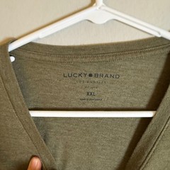 Lucky Brand Mens XXL Olive Green Heathered American To The Core Graphic T-Shirt