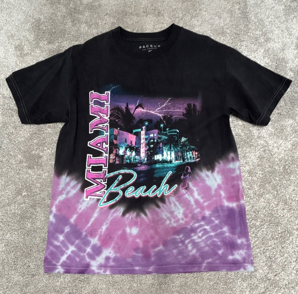 PacSun Black/Purple Miami Beach Men’s Small Crew Neck T-Shirt FREE SHIPPING