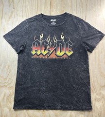AC/DC Highway To Hell Shirt Mens Size L Black Acid Mineral Wash Flame Graphic Te