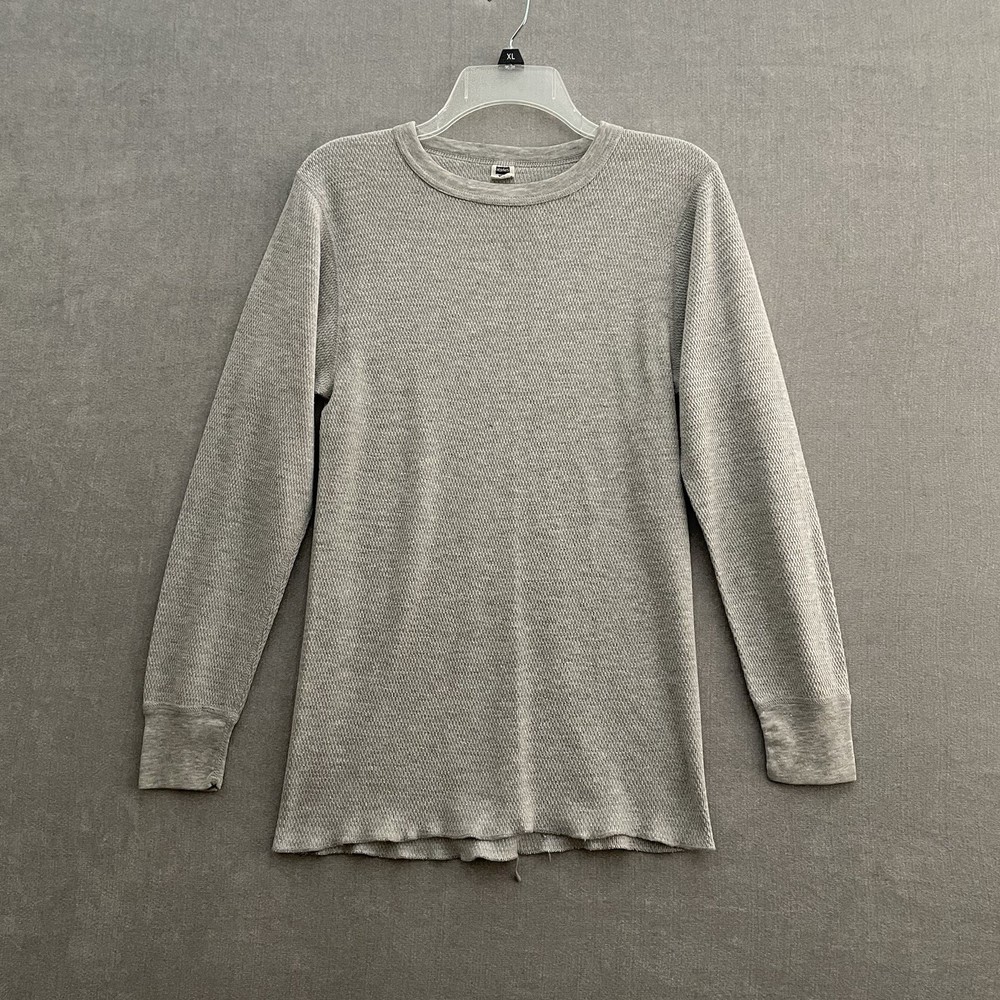 Vintage Hanes Thermal Waffle Knit Gray Crewneck Shirt Men’s XL Made In USA 70’s