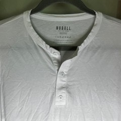 NOBULL Mens White Long Sleeve Henley Shirt Modal Cotton Stretch Training Top