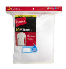 10 Pack Hanes Men’s White Crew T-Shirt Super Value Cotton Size S-3XL
