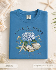 Coastal State of Mind Shirt, Comfort Colors Hydrangea Seashell Beach Tee